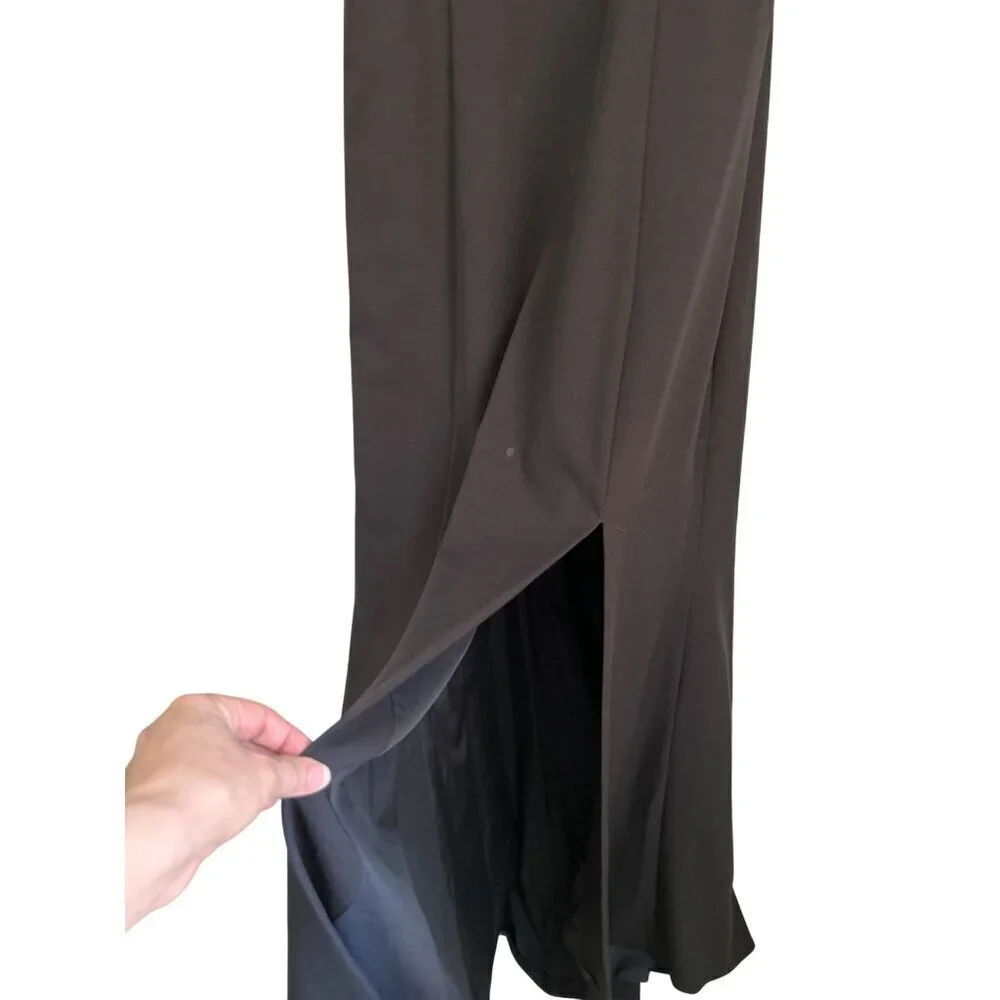 AMSALE Gown Black Satin Dress Maxi Prom Wedding One-shoulder Size 10